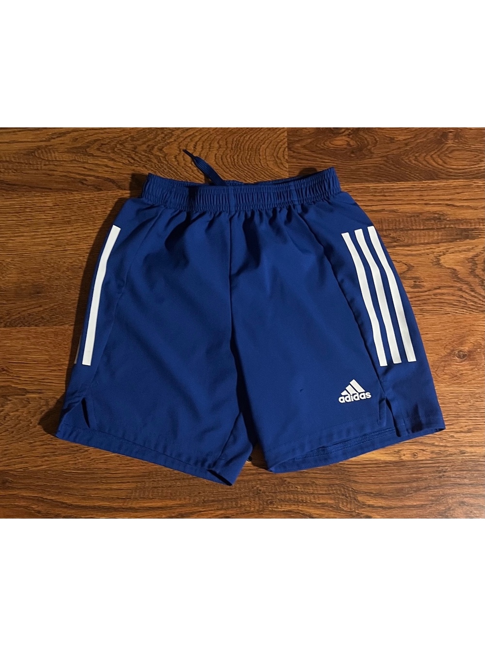 Adidas Boys' Blue Athletic Shorts with White Stripes Size M